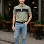 Áo thun cổ bẻ nam trẻ trung với hai sọc ngang trước ngực, có size 3XL