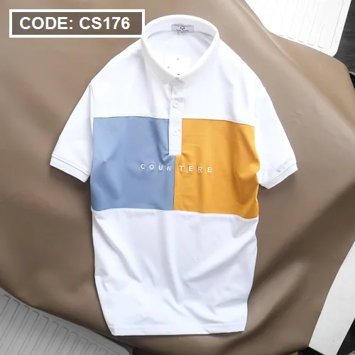Áo thun nam cổ bẻ thêu chữ phối màu(Có size 3x)