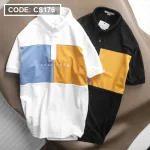 Áo thun nam cổ bẻ thêu chữ phối màu(Có size 3x)