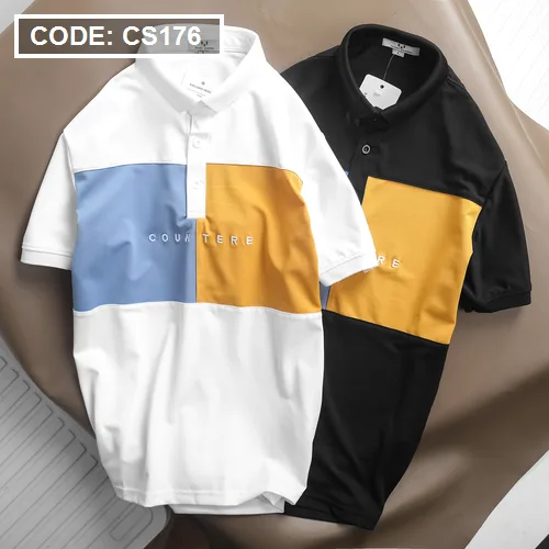 Áo thun nam cổ bẻ thêu chữ phối màu(Có size 3x)