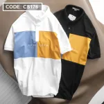 Áo thun nam cổ bẻ thêu chữ phối màu(Có size 3x)