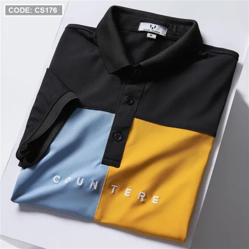 Áo thun nam cổ bẻ thêu chữ phối màu(Có size 3x)