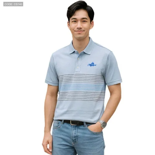 Áo polo nam CS140 cổ bẻ, thêu chữ phối sọc