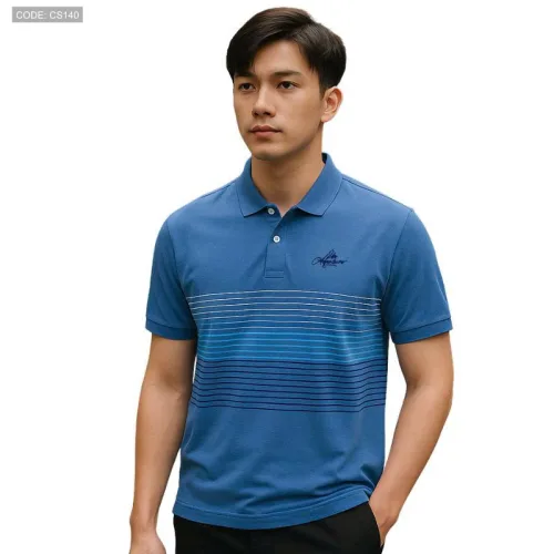 Áo polo nam CS140 cổ bẻ, thêu chữ phối sọc