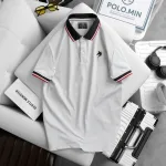 Áo thun cổ bẻ nam có viền bo tay áo, thêu logo con ngựa
