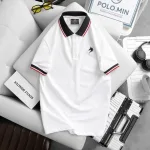 Áo thun cổ bẻ nam có viền bo tay áo, thêu logo con ngựa