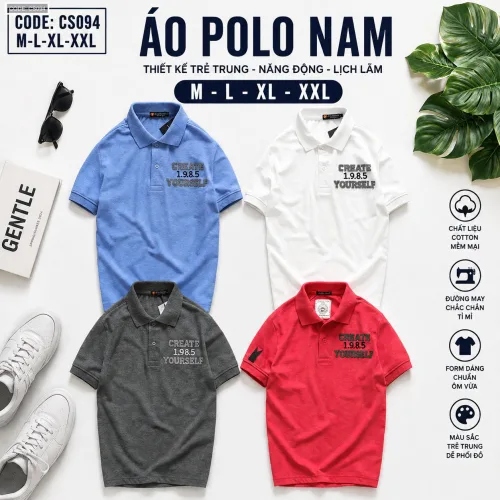 Áo thun cá sấu nam CS094 kiểu polo cổ bẻ thêu chữ