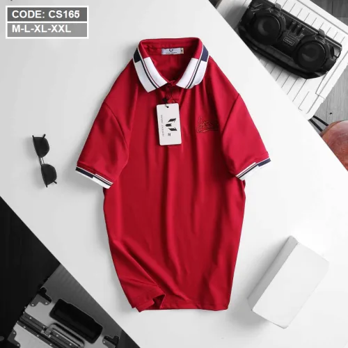 Chỗ sỉ áo thun nam cổ bẻ thêu chữ thun co giãn