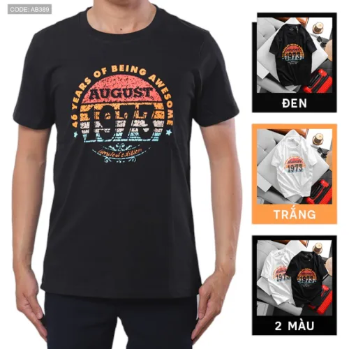 Áo thun nam cotton cổ tròn họa tiết 1973 mã AB389