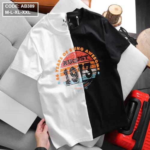 Áo thun nam cotton cổ tròn họa tiết 1973 mã AB389