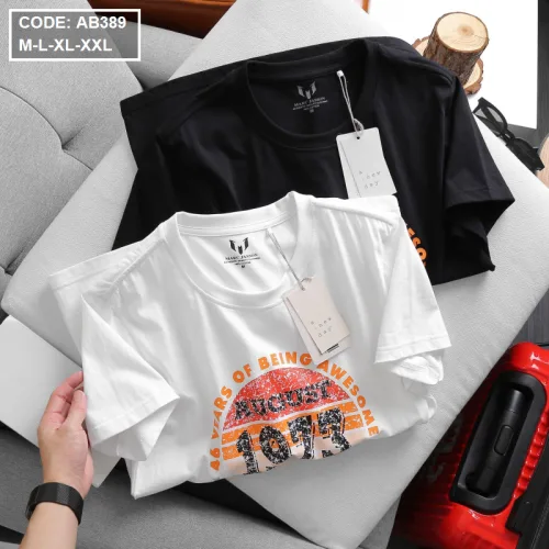 Áo thun nam cotton cổ tròn họa tiết 1973 mã AB389