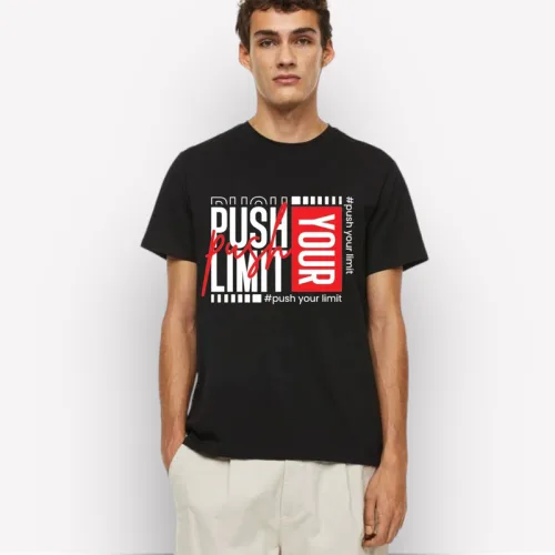 Chuyên sỉ áo Thun Nam Cổ Tròn Rurumen Màu Đen In Chữ Plus Limit Big Size