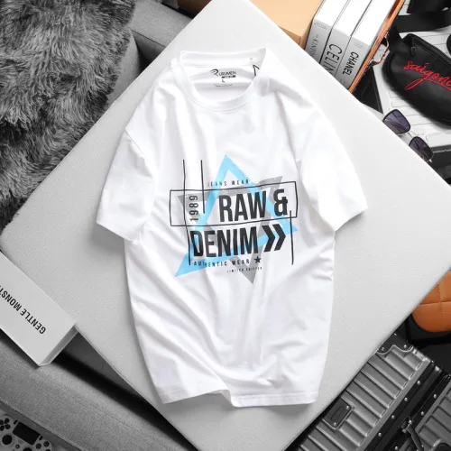 Áo thun nam Rurumen big size màu trắng, cổ tròn in chữ RAW DENIM
