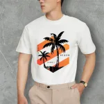 Chỗ sỉ áo Thun Nam Cổ Tròn Màu Trắng Rurumen In Hình Cây Dừa (Có size to 4x)