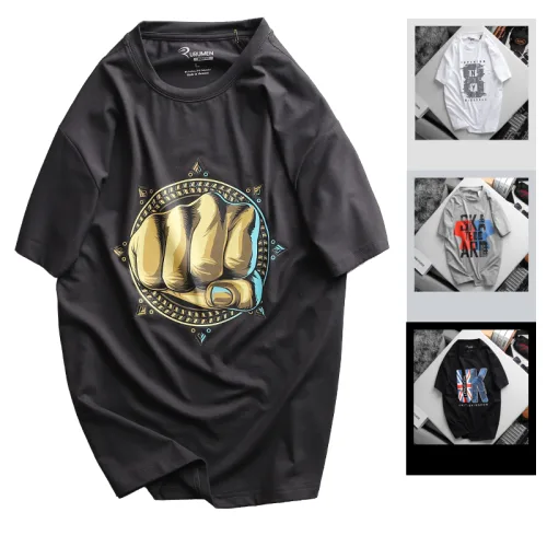 Chuyên sỉ áo Thun Nam Cổ Tròn Rurumen Màu Xám In Hình Fist Bump Big Size