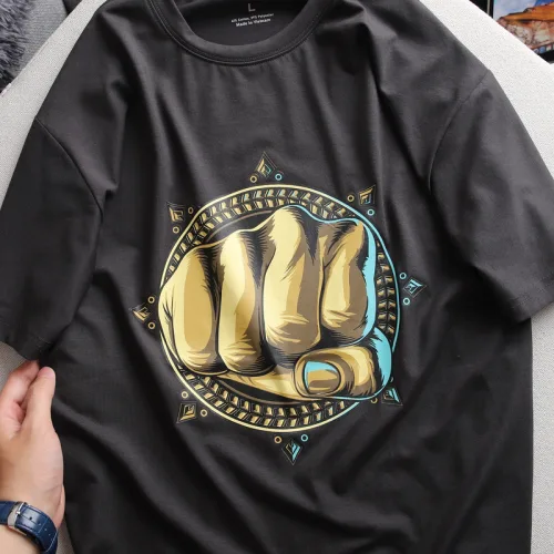 Chuyên sỉ áo Thun Nam Cổ Tròn Rurumen Màu Xám In Hình Fist Bump Big Size
