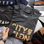 Áo thun Rurumen nam tay dài cổ tròn xám in chữ CITY 97, Big Size