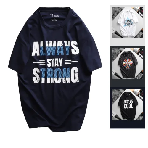 Rurumen Áo Thun Nam Big Size Cổ Tròn Xanh Đen Always Strong