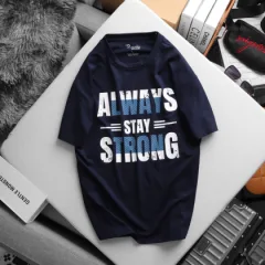 Rurumen Áo Thun Nam Big Size Cổ Tròn Xanh Đen Always Strong