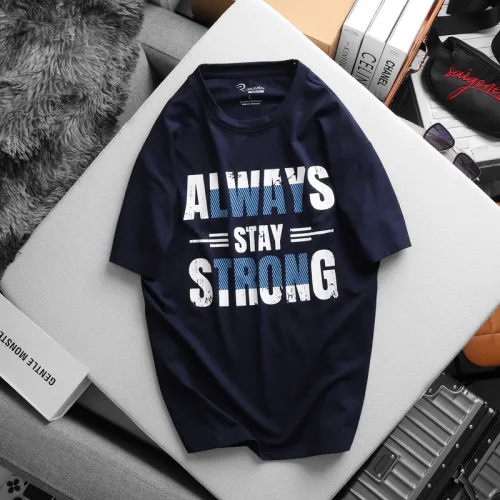 Rurumen Áo Thun Nam Big Size Cổ Tròn Xanh Đen Always Strong