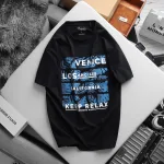 Rurumen Áo Thun Nam Cổ Tròn Xanh Đen Venice Los Angeles Big Size