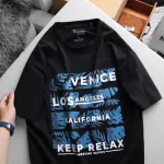 Rurumen Áo Thun Nam Cổ Tròn Xanh Đen Venice Los Angeles Big Size