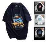Nguồn hàng sỉ áo Thun Nam Cổ Tròn Rurumen Màu Xanh Đen In Hình Cool Duck Big Size