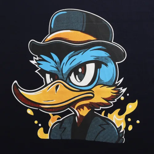 Nguồn hàng sỉ áo Thun Nam Cổ Tròn Rurumen Màu Xanh Đen In Hình Cool Duck Big Size