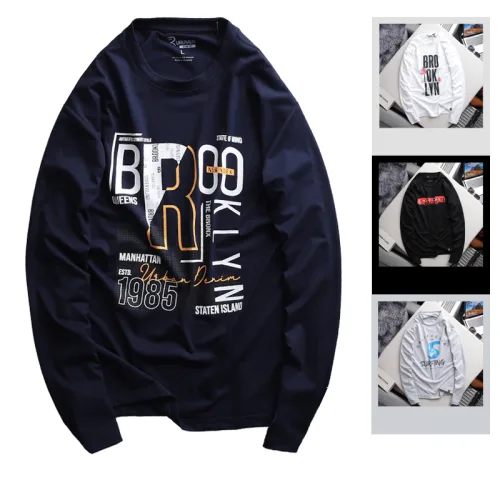 Shop sỉ áo Thun Nam Tay Dài Cổ Tròn Rurumen Màu Xanh Đen In Chữ BROOKLYN Big Size