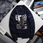 Shop sỉ áo Thun Nam Tay Dài Cổ Tròn Rurumen Màu Xanh Đen In Chữ BROOKLYN Big Size
