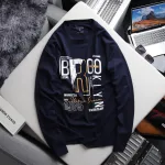 Shop sỉ áo Thun Nam Tay Dài Cổ Tròn Rurumen Màu Xanh Đen In Chữ BROOKLYN Big Size