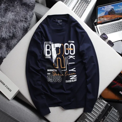 Shop sỉ áo Thun Nam Tay Dài Cổ Tròn Rurumen Màu Xanh Đen In Chữ BROOKLYN Big Size