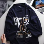 Shop sỉ áo Thun Nam Tay Dài Cổ Tròn Rurumen Màu Xanh Đen In Chữ BROOKLYN Big Size