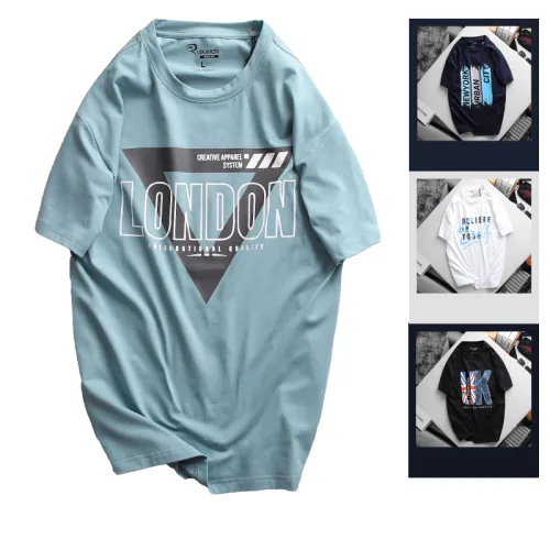Shop sỉ áo Thun Nam Cổ Tròn Rurumen Màu Xanh In Chữ LONDON Big Size
