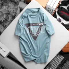 Shop sỉ áo Thun Nam Cổ Tròn Rurumen Màu Xanh In Chữ LONDON Big Size