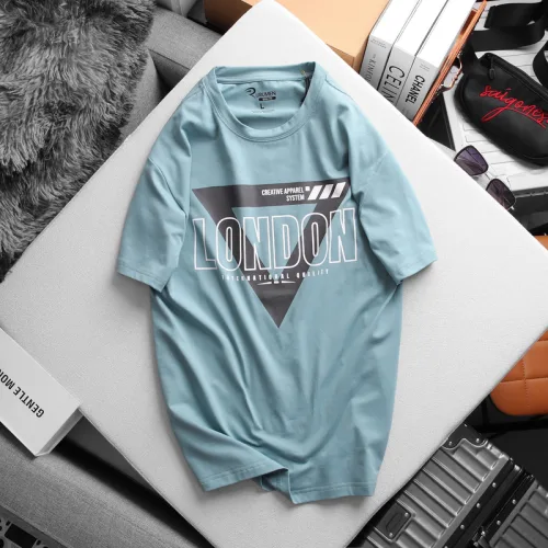 Shop sỉ áo Thun Nam Cổ Tròn Rurumen Màu Xanh In Chữ LONDON Big Size