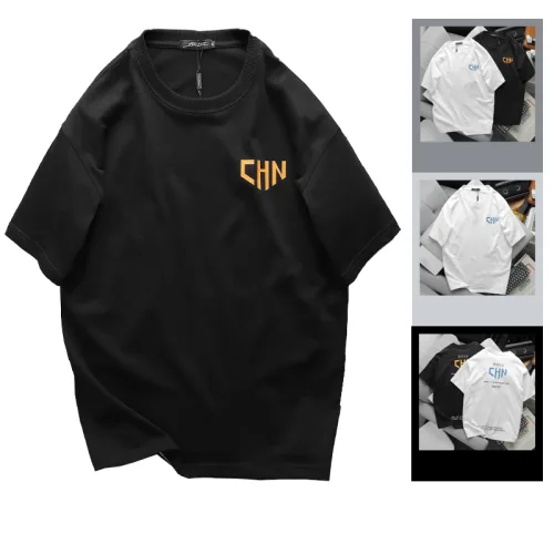 Áo thun nam oversize cổ tròn in chữ CHN hai mặt, 110kg
