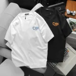 Áo thun nam oversize cổ tròn in chữ CHN hai mặt, 110kg