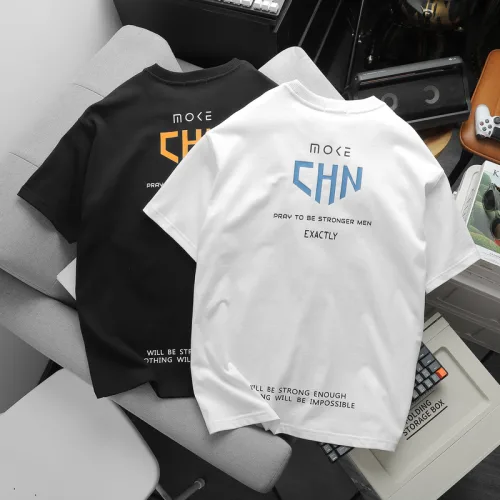Áo thun nam oversize cổ tròn in chữ CHN hai mặt, 110kg