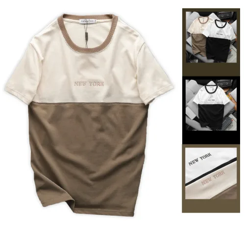 Chỗ sỉ áo Thun Nam Cổ Tròn Pack Horse Thêu Chữ New York Phối Hai Màu