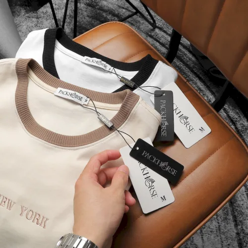 Chỗ sỉ áo Thun Nam Cổ Tròn Pack Horse Thêu Chữ New York Phối Hai Màu