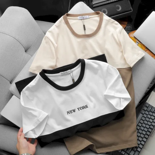 Chỗ sỉ áo Thun Nam Cổ Tròn Pack Horse Thêu Chữ New York Phối Hai Màu