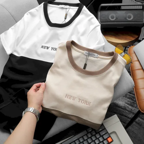 Chỗ sỉ áo Thun Nam Cổ Tròn Pack Horse Thêu Chữ New York Phối Hai Màu