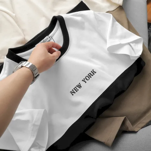 Chỗ sỉ áo Thun Nam Cổ Tròn Pack Horse Thêu Chữ New York Phối Hai Màu