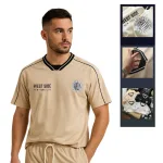 Chuyên sỉ áo Thun Nam Cổ Tròn Phối Sọc Và In Logo Chữ Bền Đẹp Trước Ngực Có Big Size