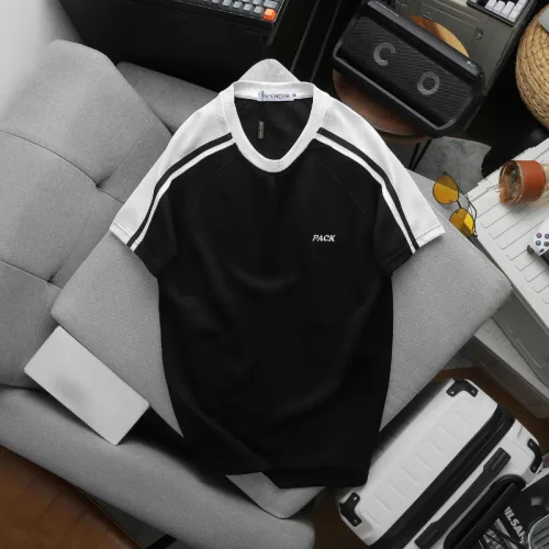 Shop sỉ áo Thun Nam Cổ Tròn Phối Sọc Vai Áo Và Thêu Chữ Pack Trước Ngực Có Big Size