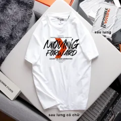 Áo thun Rurumen nam trắng cổ tròn in chữ Moving ForWard, có size đến 4x