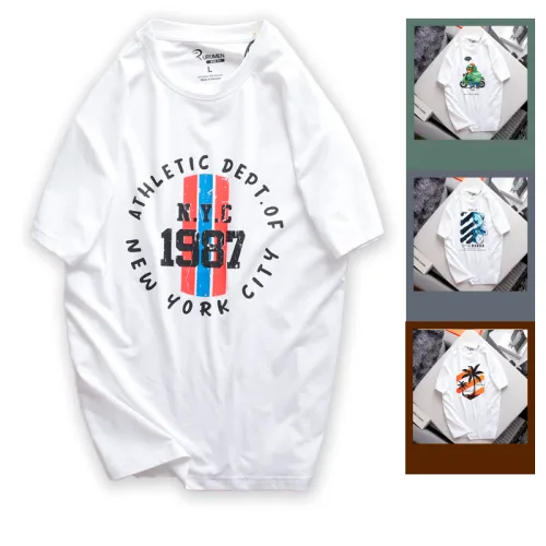 Nơi lấy sỉ áo Thun Nam Cổ Tròn Rurumen Màu Trắng In Chữ NYC 1987 (Có size 4x)