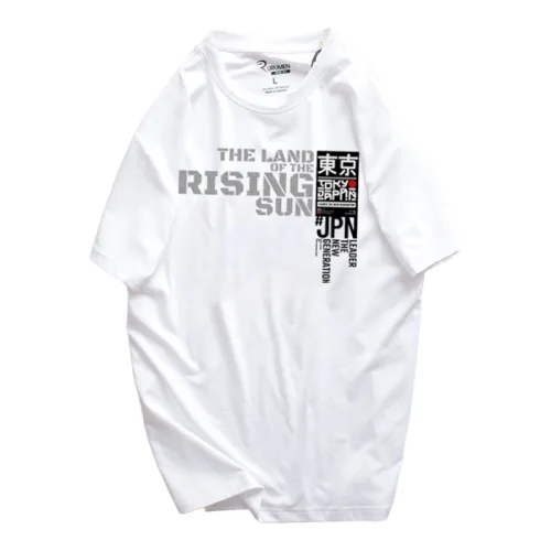 Chuyên sỉ áo Thun Nam Cổ Tròn Rurumen Màu Trắng In Chứ Rising Sun (Có size to 4x)