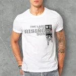 Chuyên sỉ áo Thun Nam Cổ Tròn Rurumen Màu Trắng In Chứ Rising Sun (Có size to 4x)